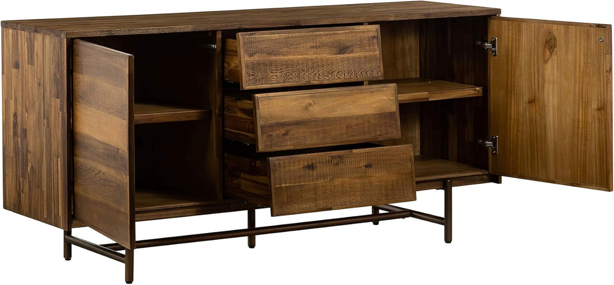 Mixed Wood Dining Buffet Cabinet Credenza Storage 62 Wide Matte Brass V52736