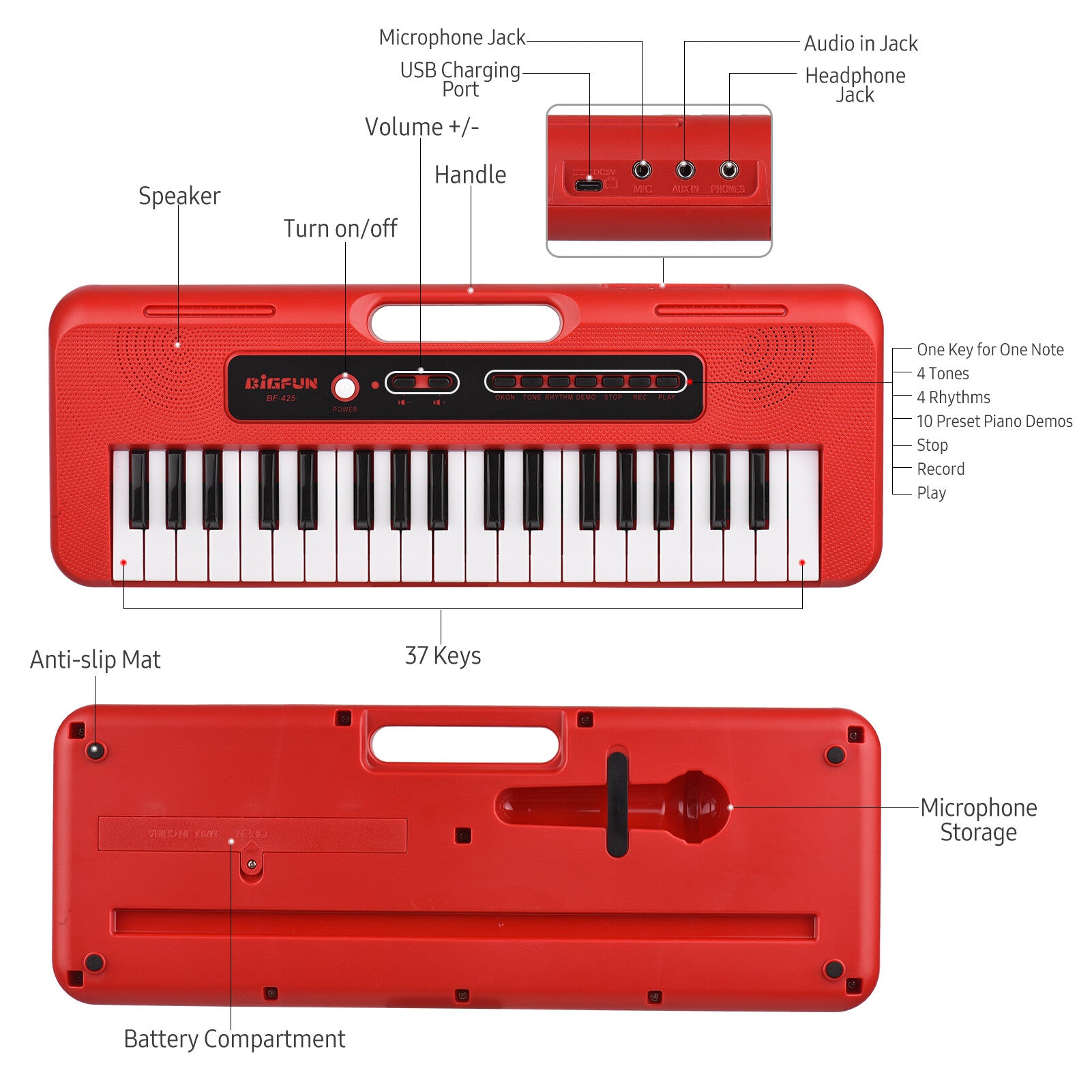 37 Key Children Electronic Piano with Mini Microphone A16196