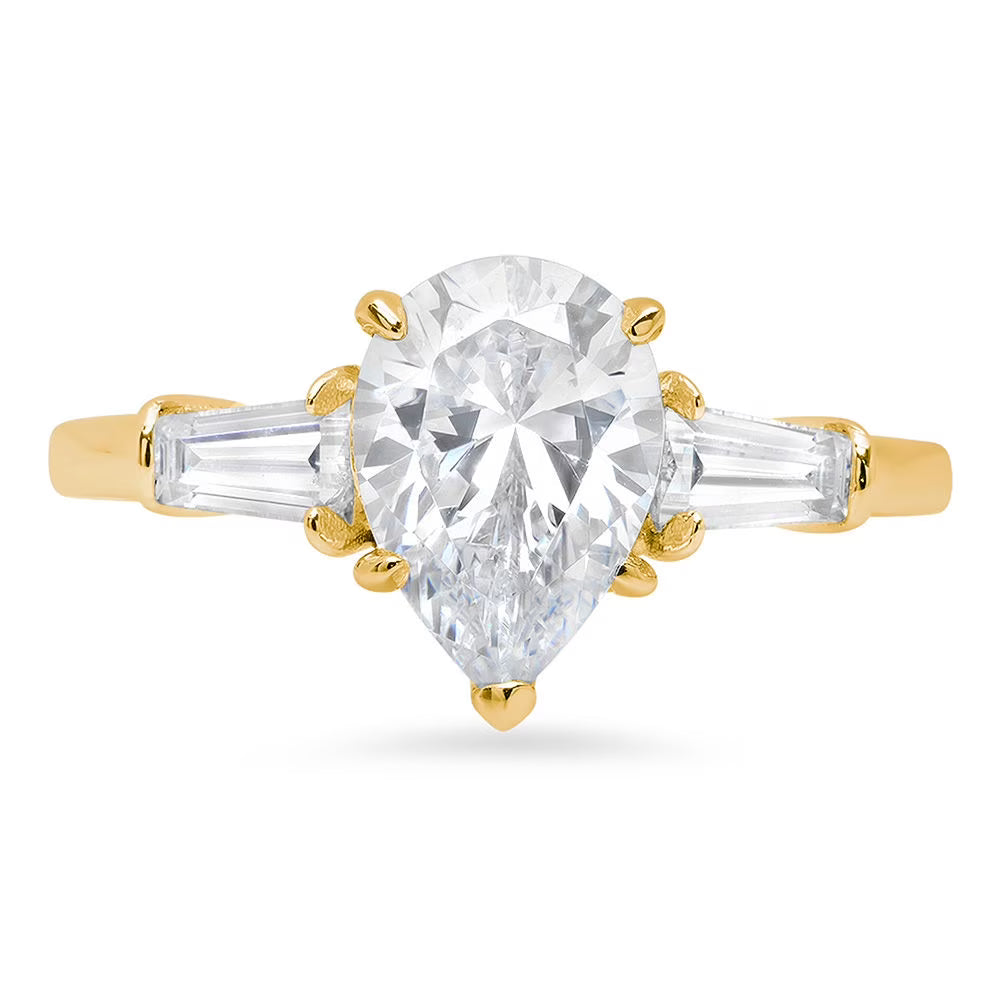 Pear Cut Cultured Diamond Three-Stone Engagement Ring J6348