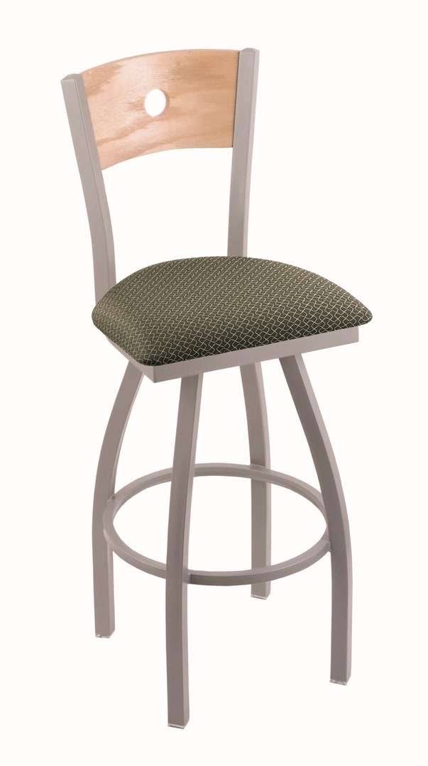 Counter Stool with Anodized Nickel Finish, Natural Oak Back, 360 Swivel G942641
