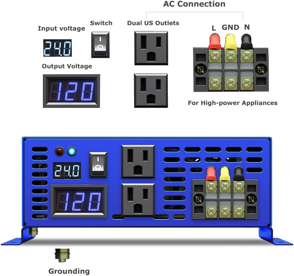 3500W / 7000W Peak 24V DC to AC 110V 120V Pure Sine Wave Power Inverter with LCD Display K794693