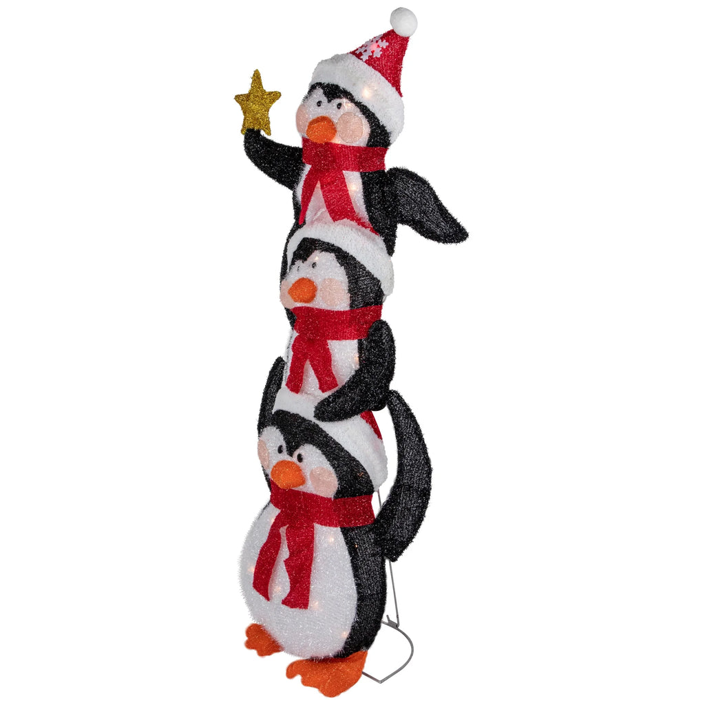 41" Lighted Stacked Penguin Family Outdoor Christmas Decoration K59971