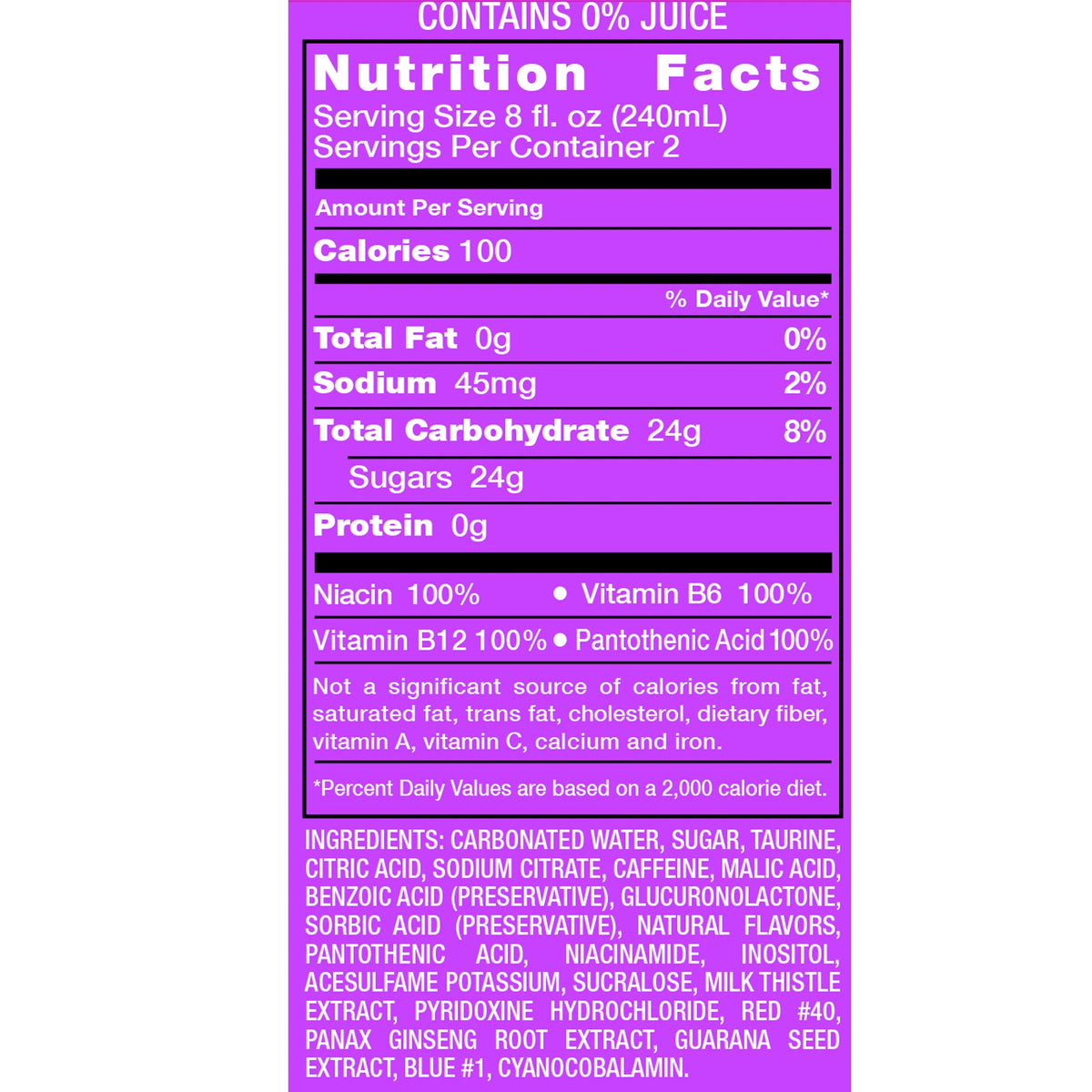 Grape Energy Drink, 16 fl oz, 24 Cans R33693