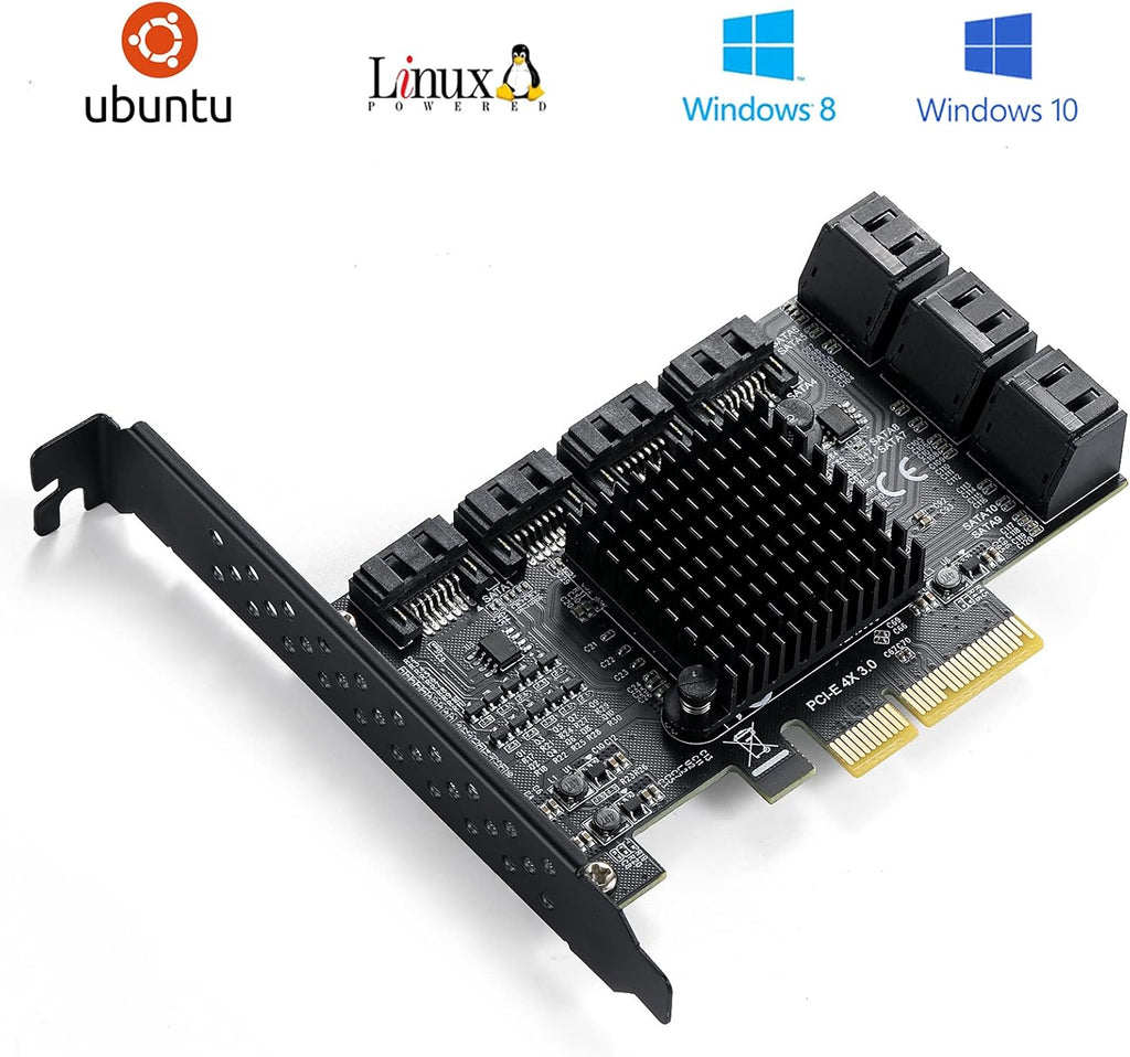 PCIE 4X SATA Card 10 Ports, 6 Gbps SATA 3.0 Controller PCIe Expansion Card, Non-Raid, with Low Profile Bracket and 10 SATA Cables I83299