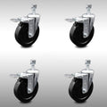 5 inch Soft Rubber Swivel Threaded Stem Caster Set with Total Lock Brake A674