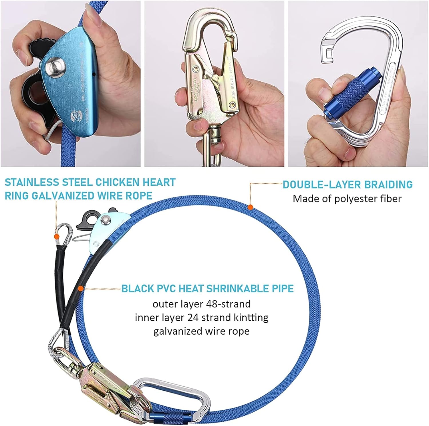 Blue Adjustable Tree Lanyard with Double Lock Carabiner, Pack of 2 X730186