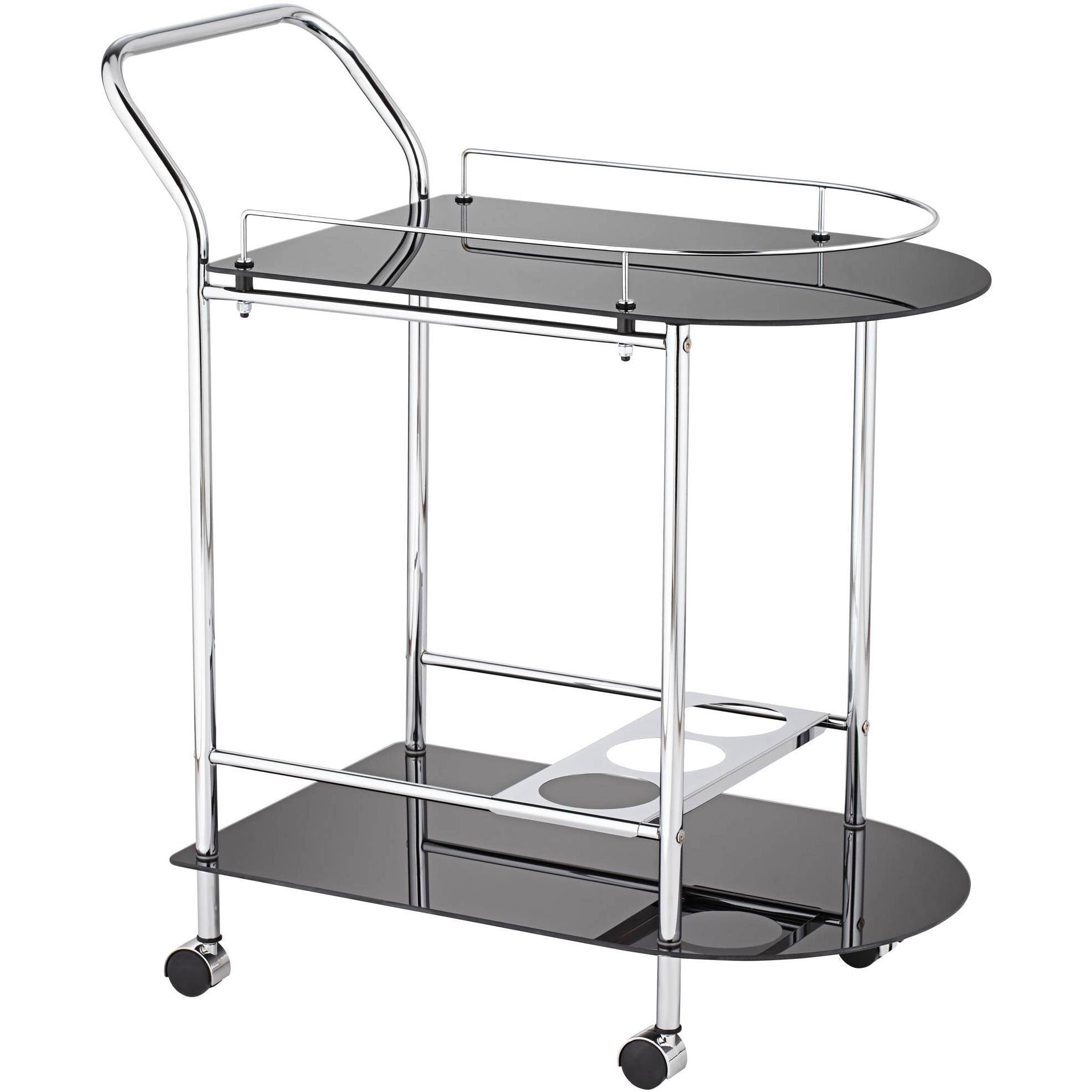 Black Glass Rolling Serving Cart V4193
