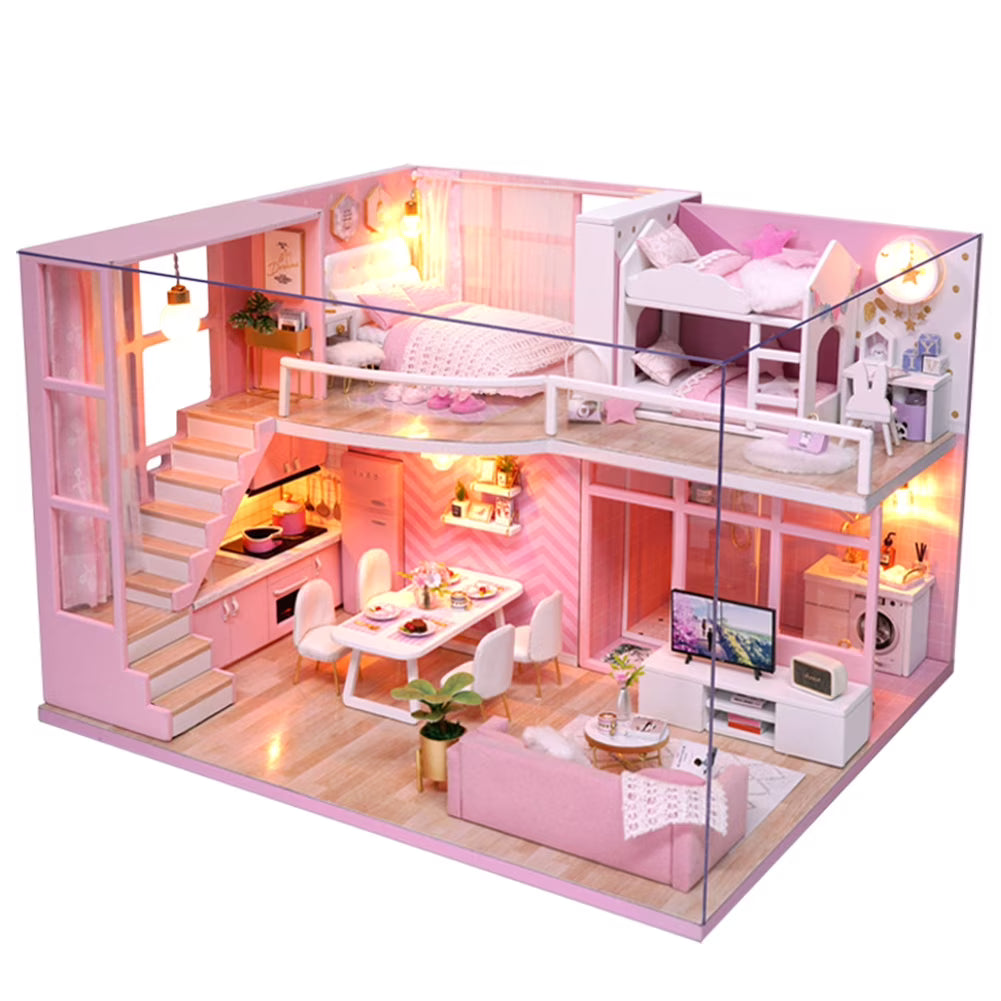 Pink Wooden Dollhouse Kit S57509