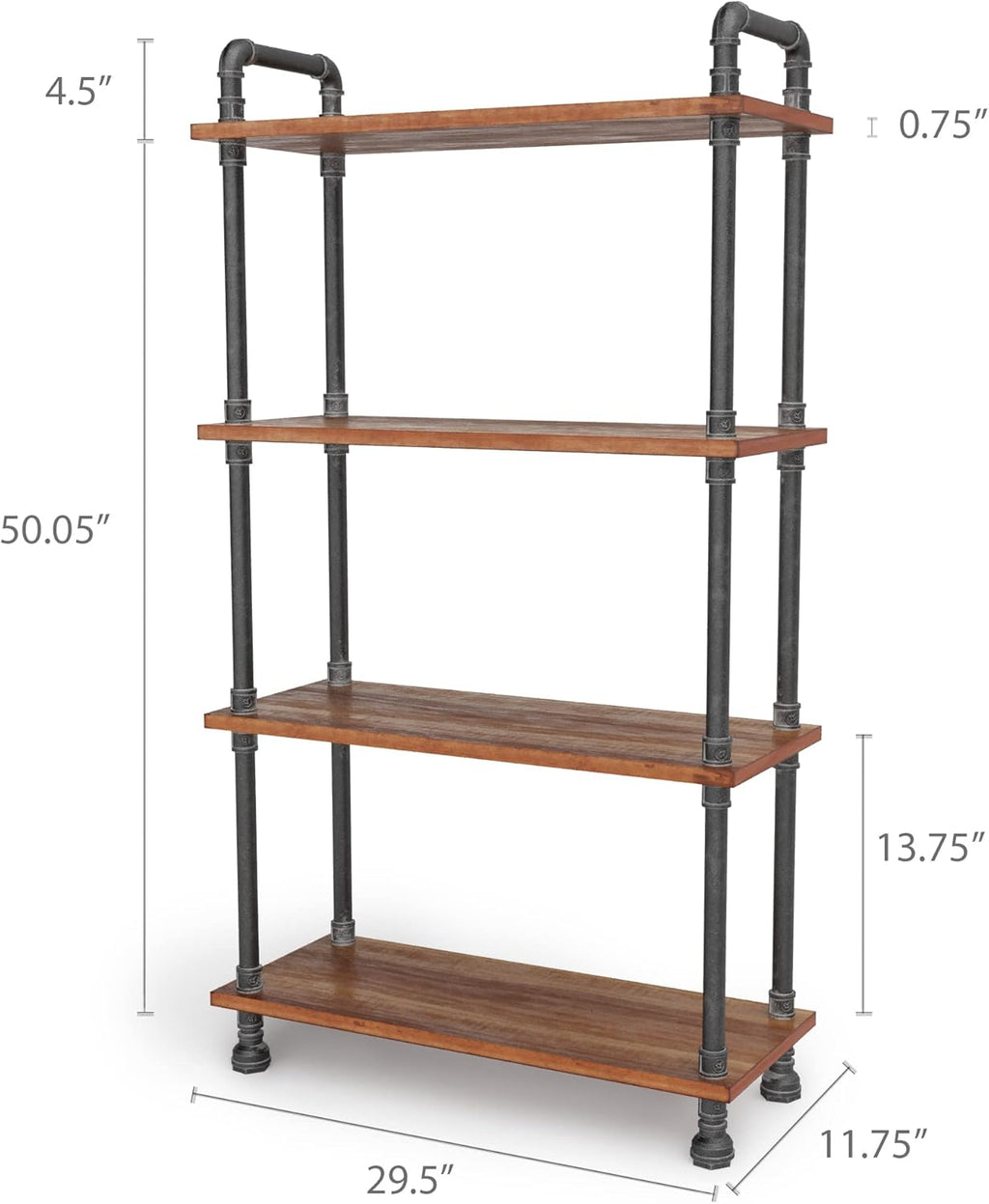 Brown Solid Pine 4-Tier Bookcase N178990