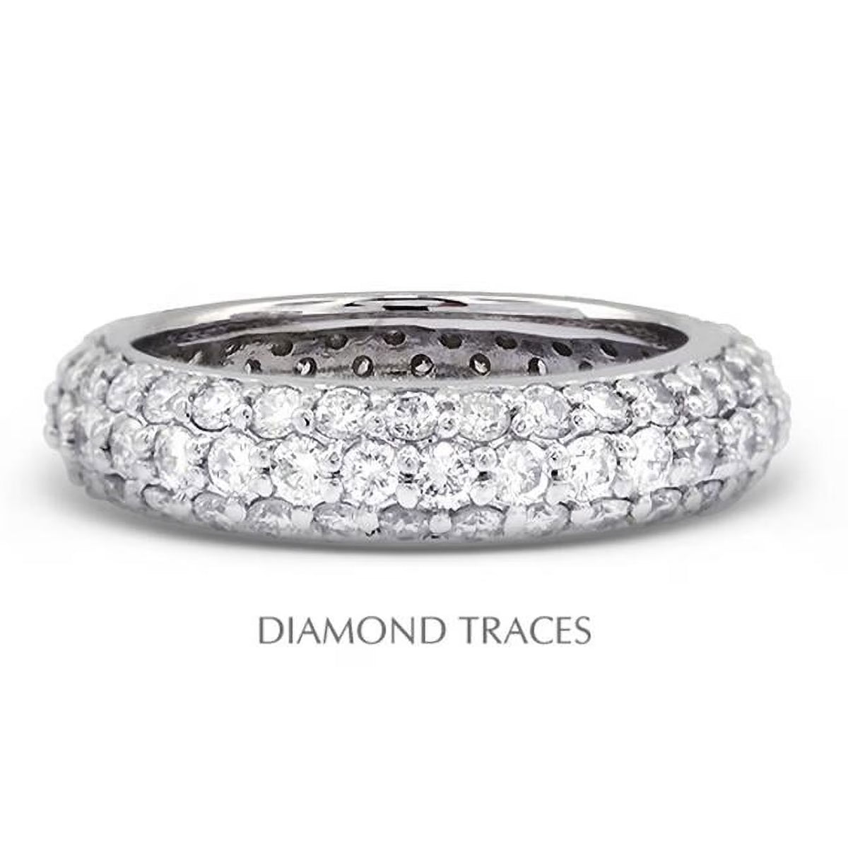 14K White Gold Pave Setting Three Row Band Eternity Ring V740
