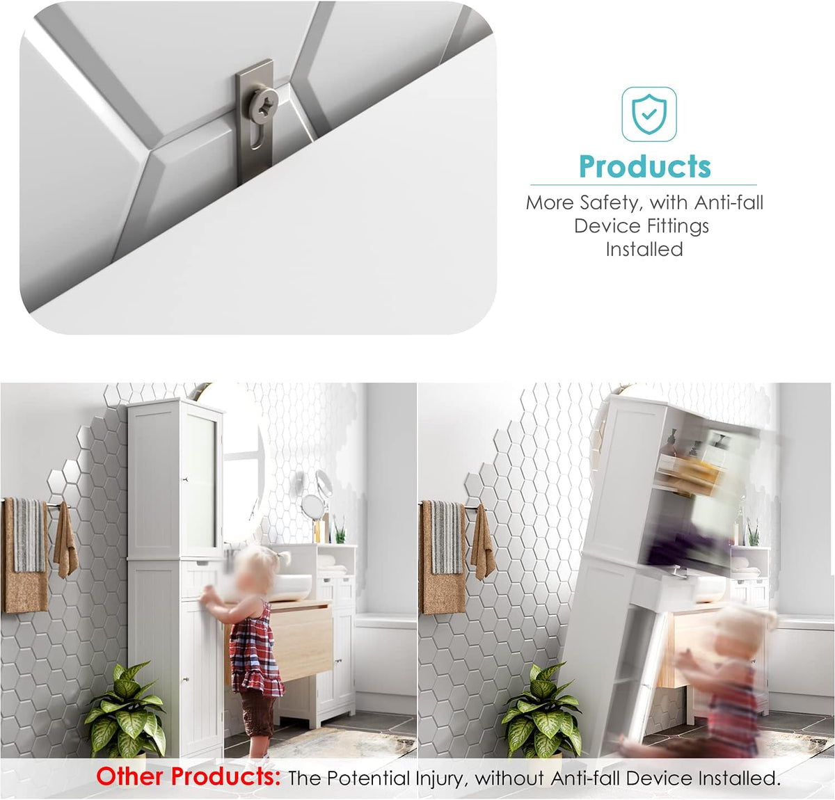 White Tall Freestanding Bathroom Storage Cabinet with Door and Drawer and Adjustable Shelves P71909