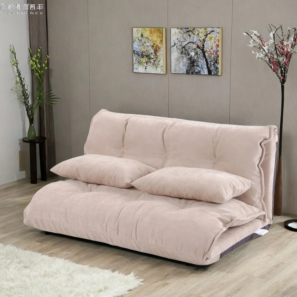 Beige Adjustable Folding Futon Sofa with Two Pillows K114