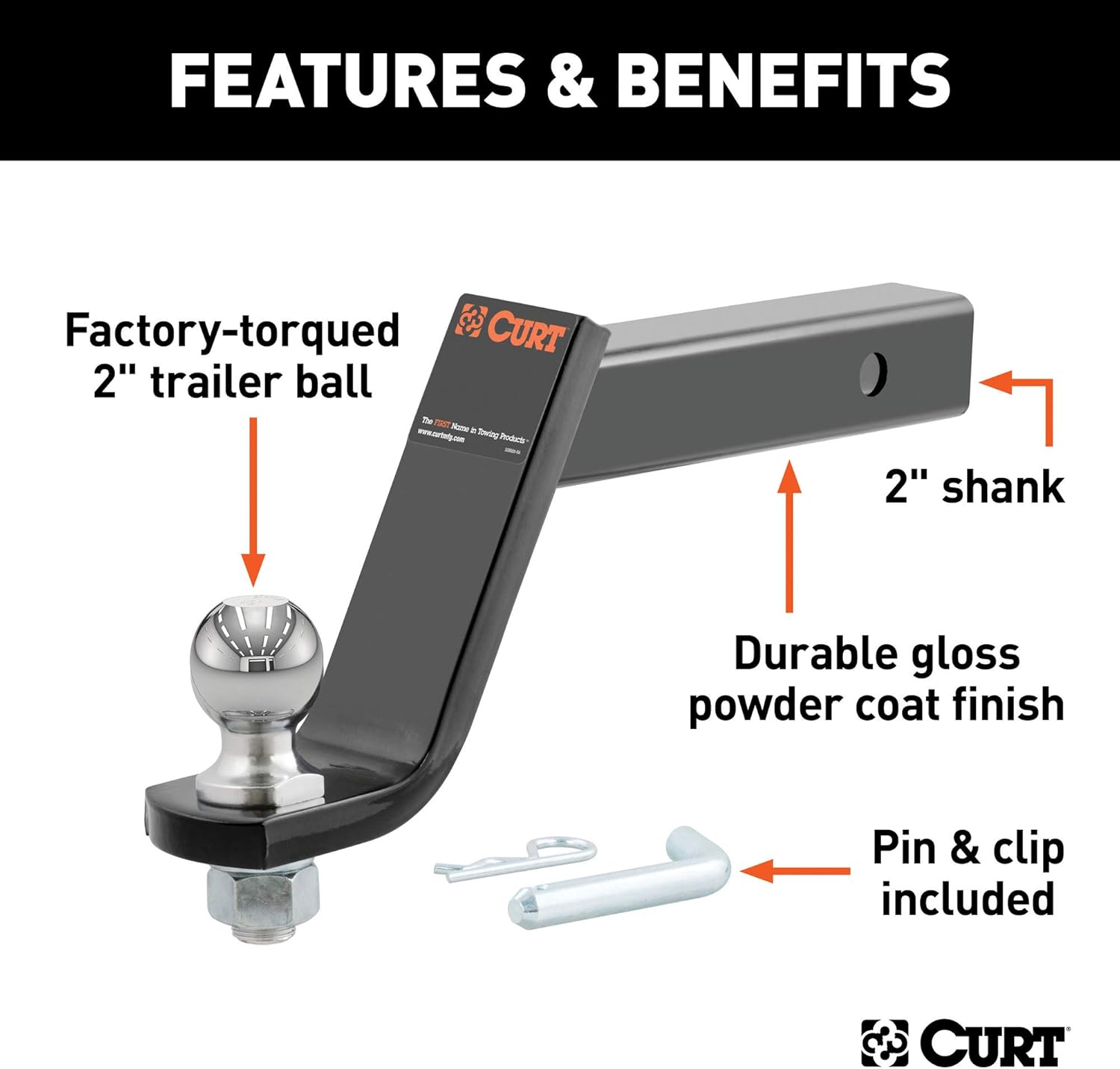 Lifted Truck Trailer Hitch Mount with 2-Inch Ball & Pin, 7,500 lbs, 6-Inch Drop, Black Pack of 2 Y76334