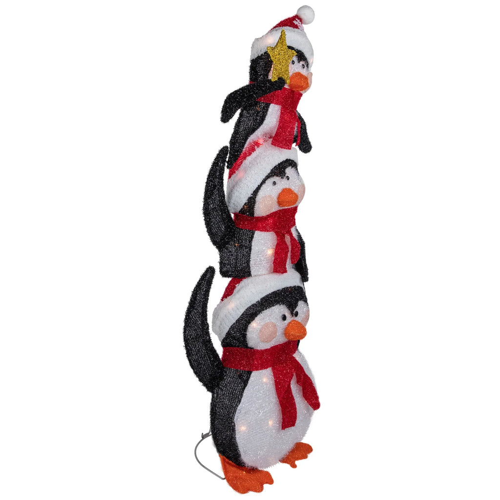 41" Lighted Stacked Penguin Family Outdoor Christmas Decoration K59971