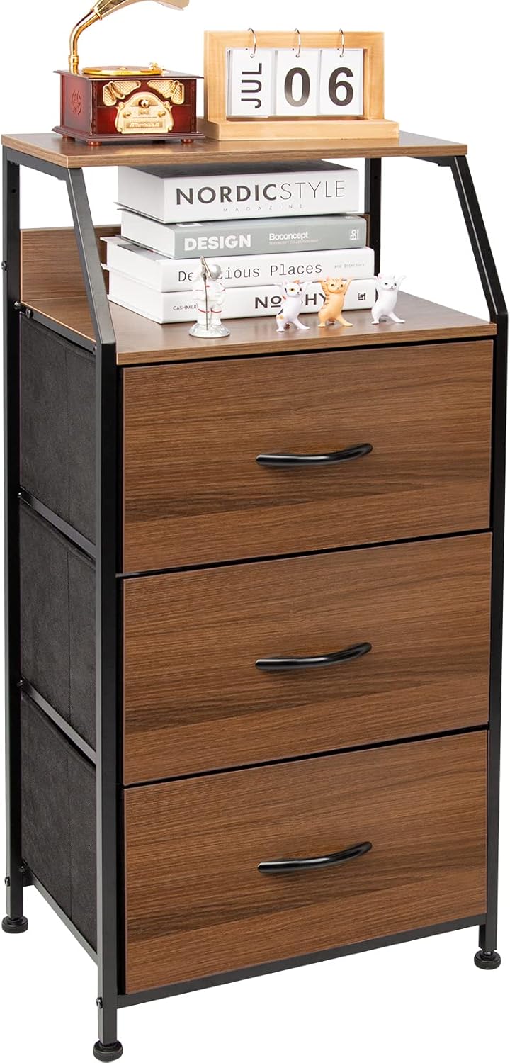 Rustic Brown 3-Tier Bookcase with 3 Drawer E55477