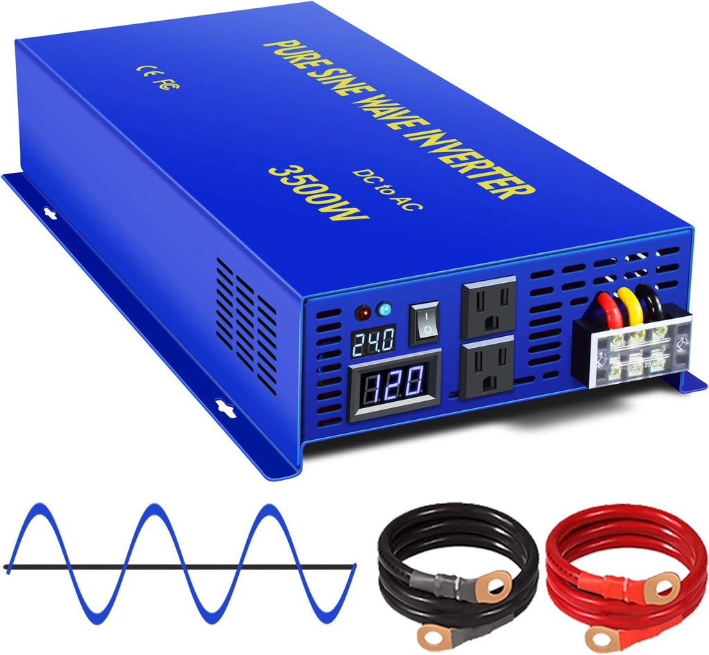 3500W / 7000W Peak 24V DC to AC 110V 120V Pure Sine Wave Power Inverter with LCD Display K794693
