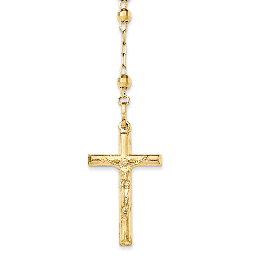 14K Yellow Gold Diamond-Cut Beaded Rosary Necklace B987
