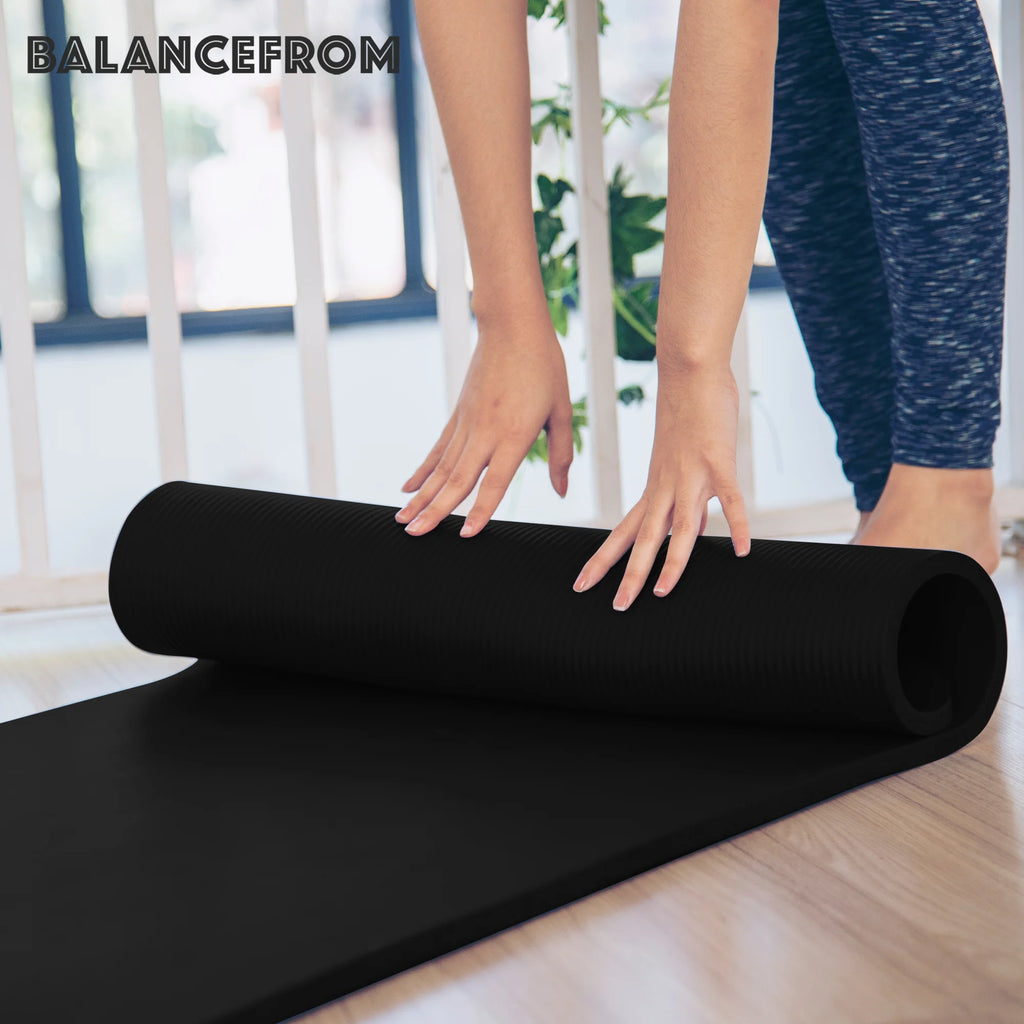 Black Extra Thick Yoga Mat with Carry Strap K46603