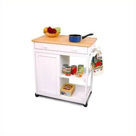 White Kitchen Cart with Butcher Block V395
