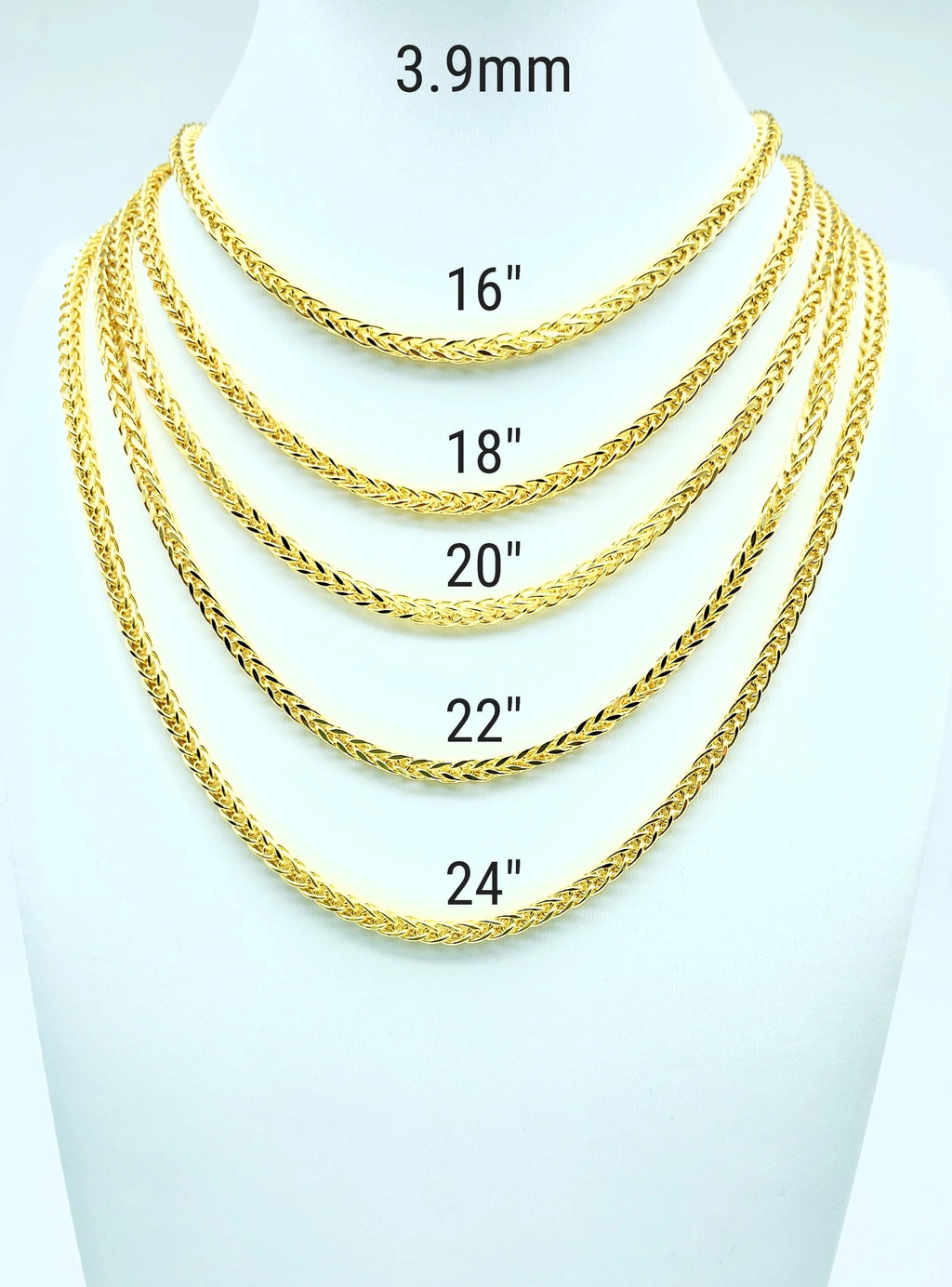 14K Yellow Gold Square Franco Wheat Pendant Chain Diamond Cut Necklace 16" 18" 20" 22" 24" Lobster Clasp M511146