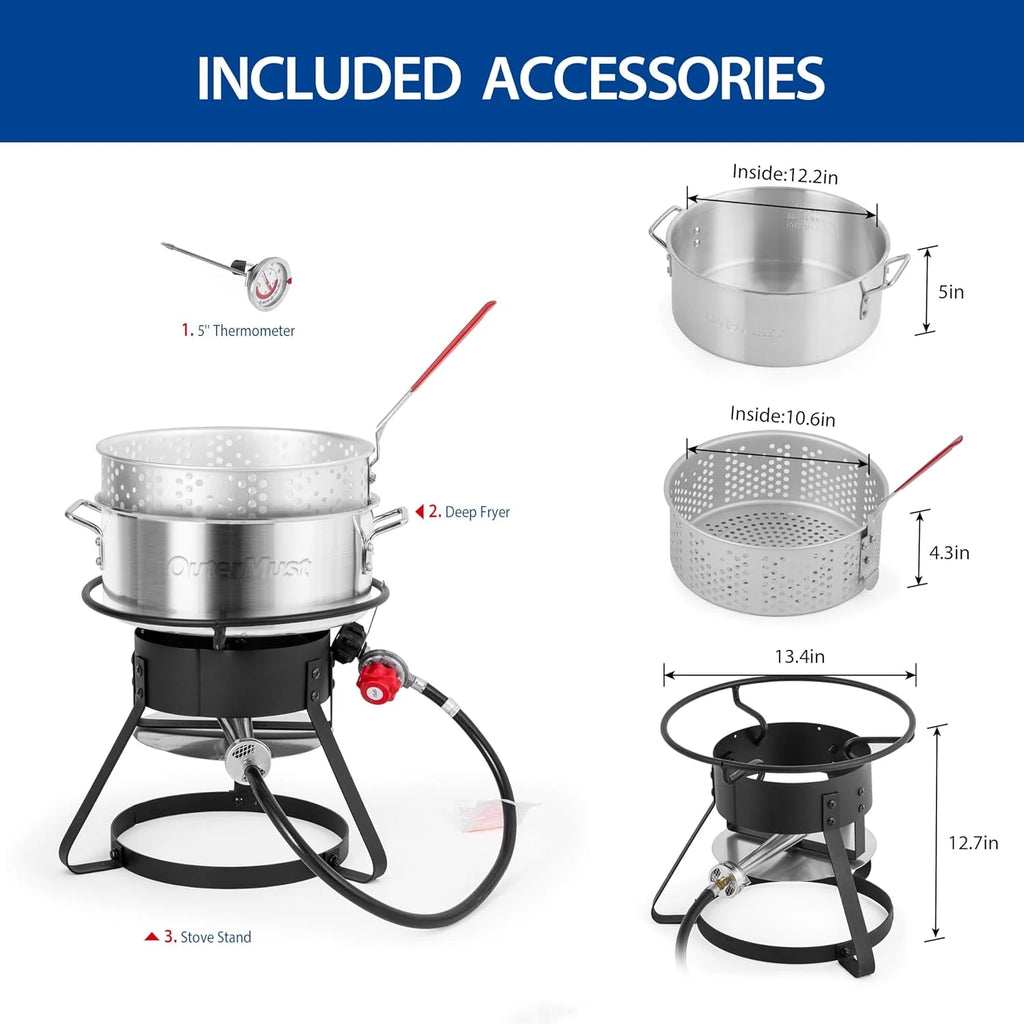 11 Qt. Aluminum Propane Outdoor Deep Fryer Pot with Basket and Thermometer H4901
