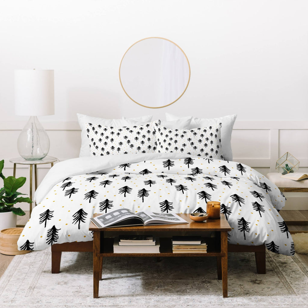 Twin Winter Pines Duvet Cover Set Black/White Z3358