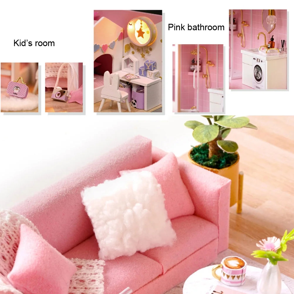 Pink Wooden Dollhouse Kit S57509