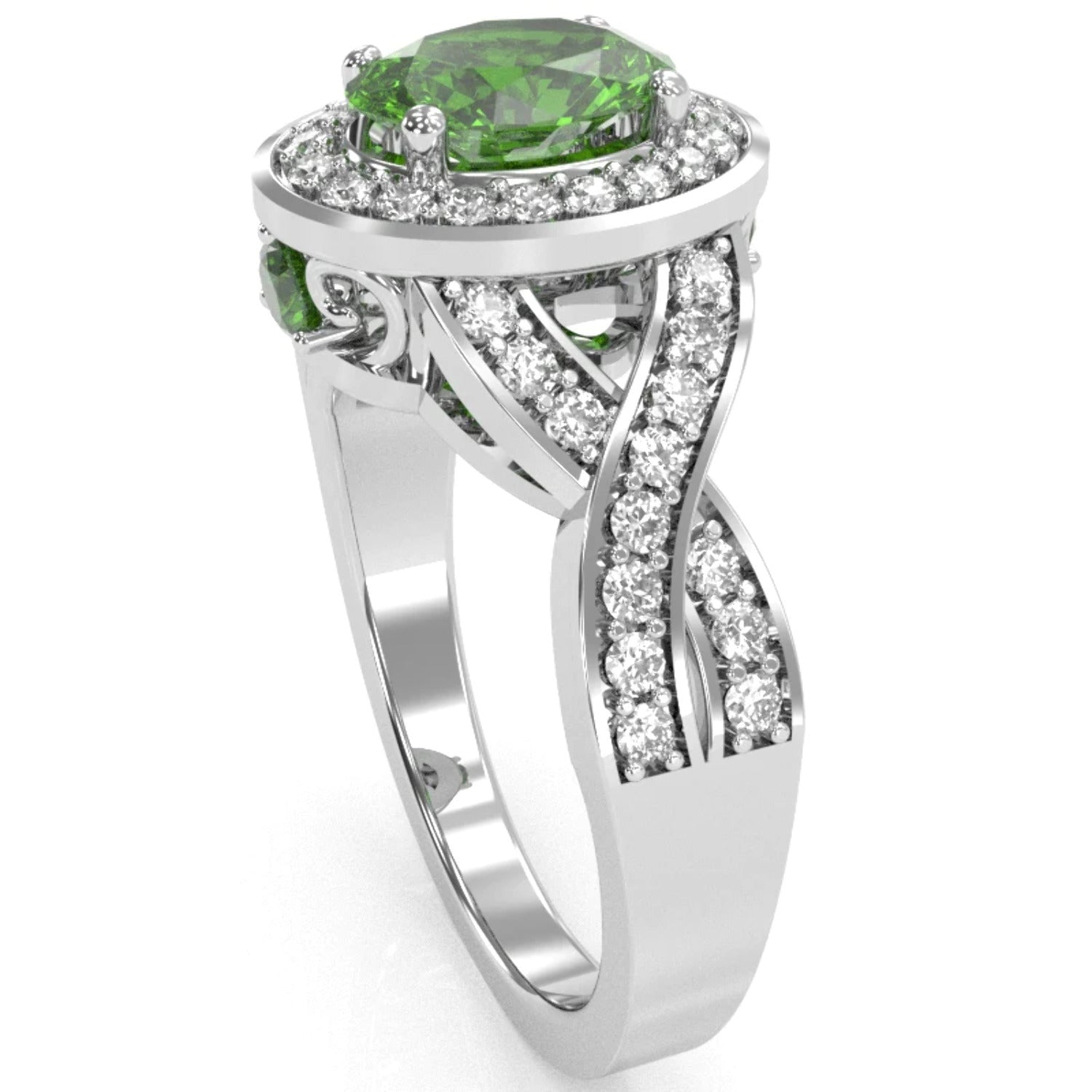 14k White Gold Peridot Diamond Engagement Ring V434