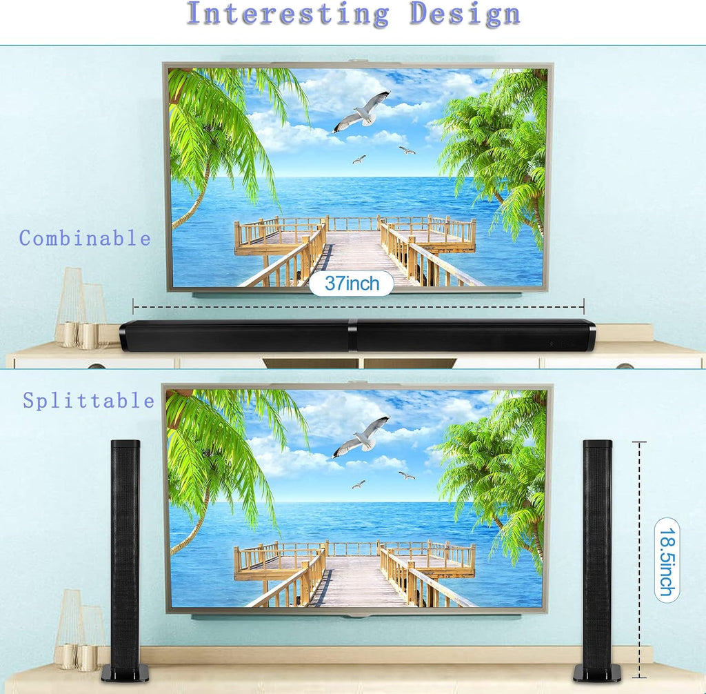 TV Sound Bar with 4 Driver Speakers, Optical/AUX/TF/USB Connection, Remote Control, Wall Mountable Y6300