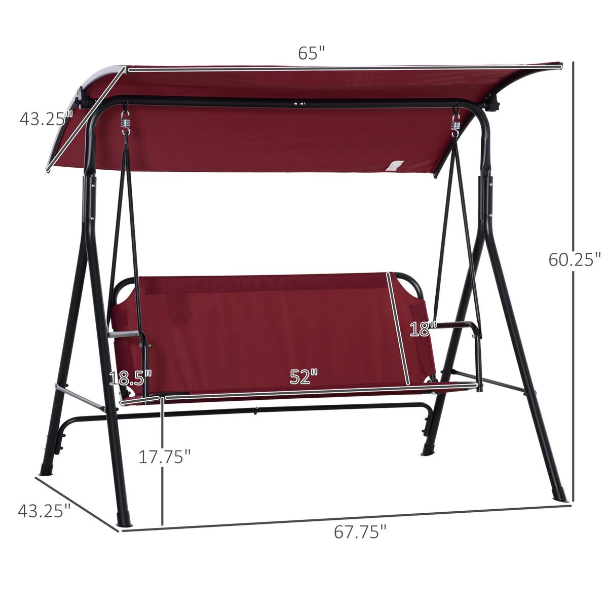 Red Steel Frame 3-Person Porch Swing with Stand E789235