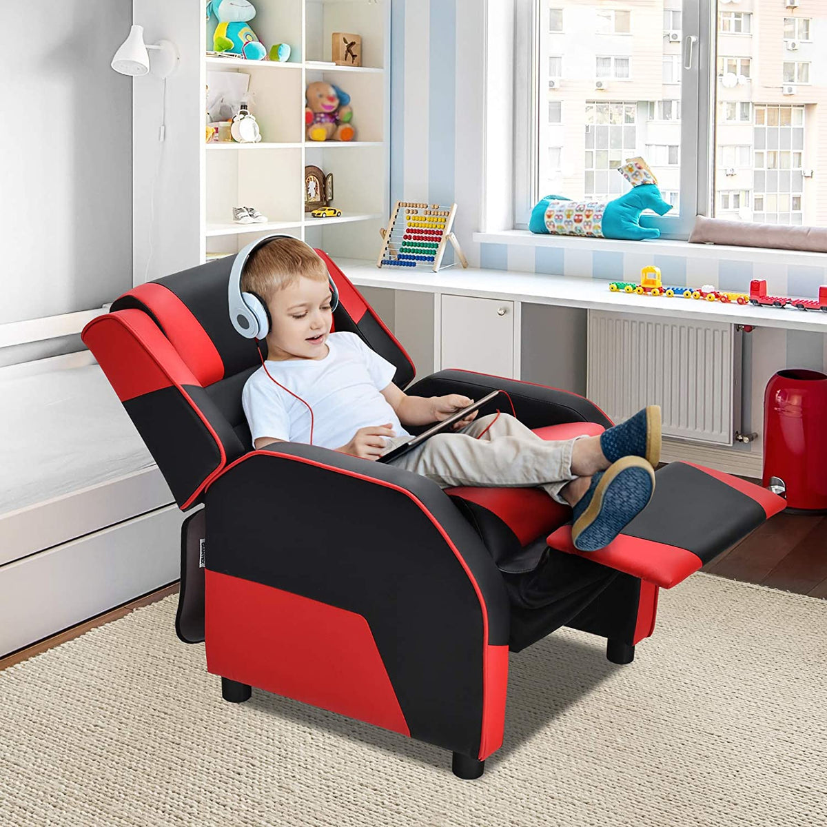 Red Ergonomic PU Leather Gaming Recliner Chair O83315